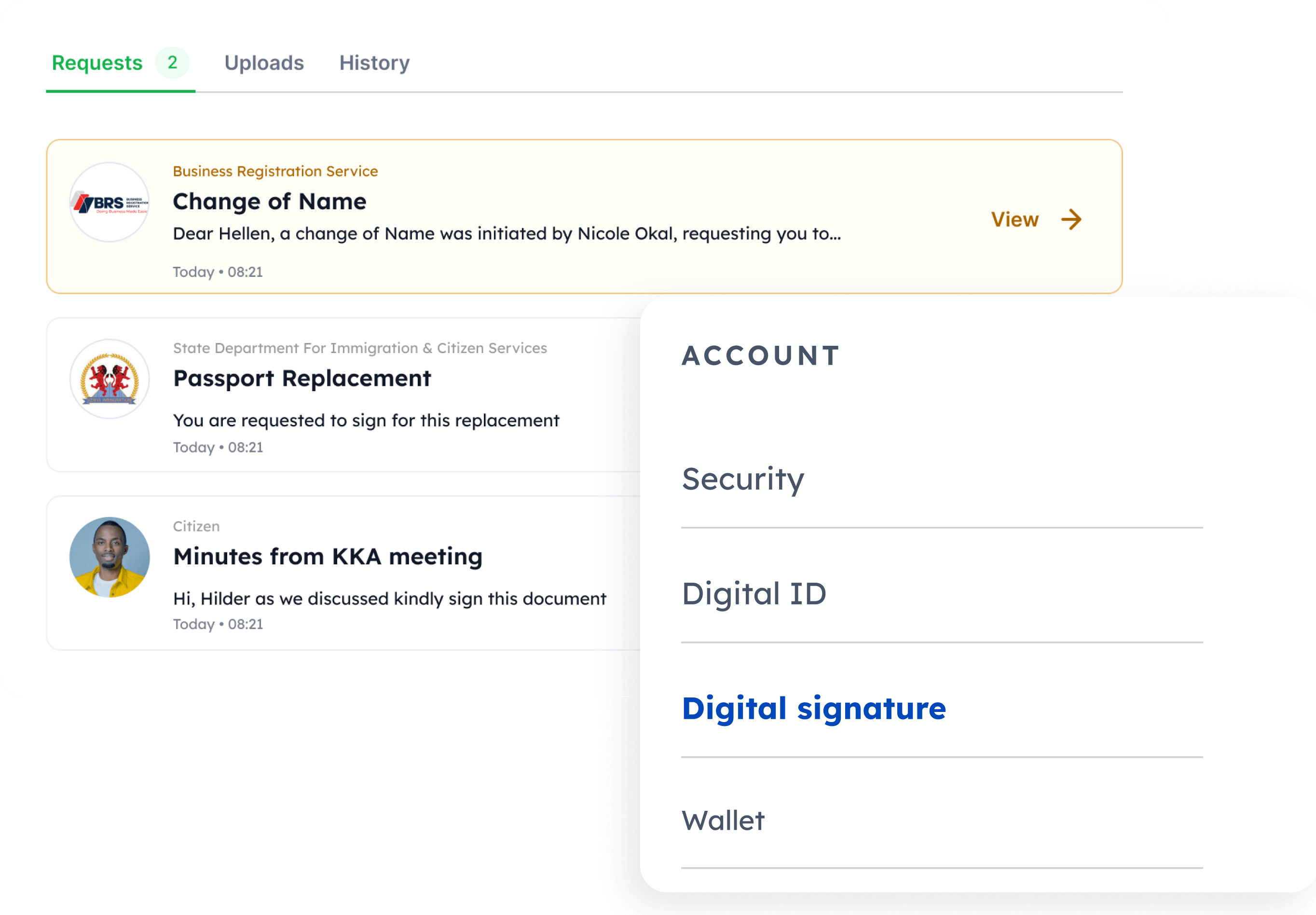 digital signature requests
